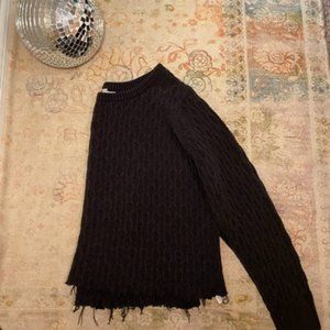 Black Boatneck Fringe Sweater